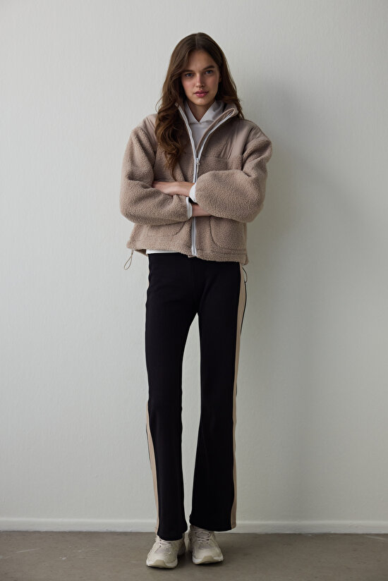 Siyah Termal Etkili Panel Detaylı Flare (İspanyol Paça) Pantolon - 4