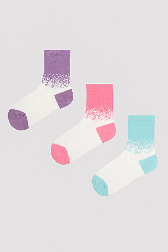 Kız Çocuk Renkli 3 lü Soket Çorap - 1