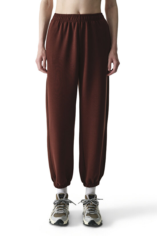 Kahverengi Silky Feel Contrast Jogger Pantolon - 1