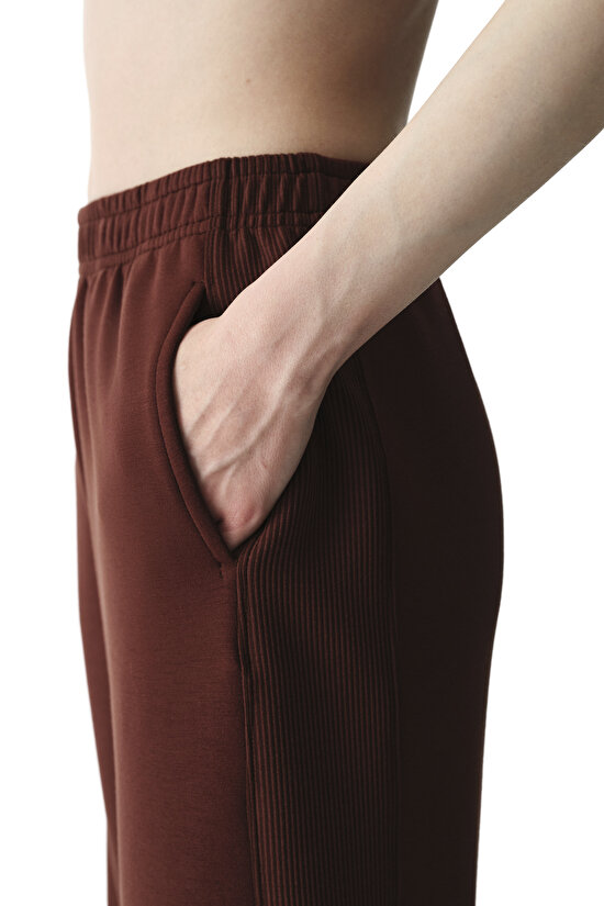 Kahverengi Silky Feel Contrast Jogger Pantolon - 4