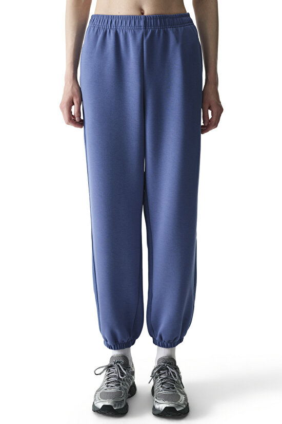 Koyu Mavi Silky Feel Contrast Jogger Pantolon - 2