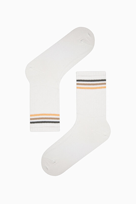 3 Çift Pamuklu Renkli Şerit Detaylı Burun Dikişsiz Soket Çorap - 3