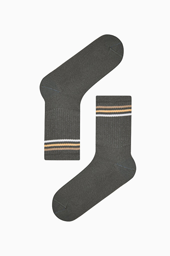 3 Çift Pamuklu Renkli Şerit Detaylı Burun Dikişsiz Soket Çorap - 4