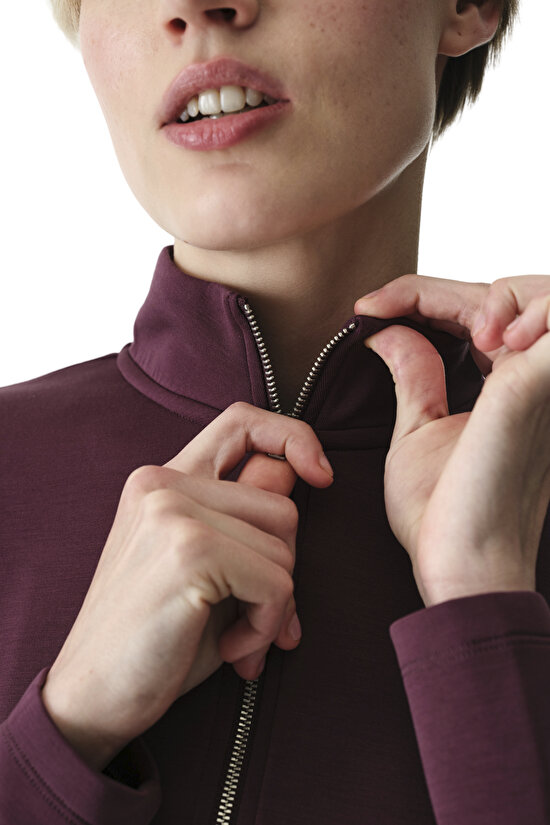 Burgundy Zip Neck Crew Neck Modal Sweatshirt - 3