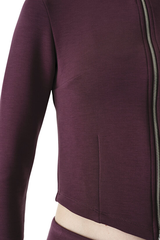Burgundy Zip Neck Crew Neck Modal Sweatshirt - 5