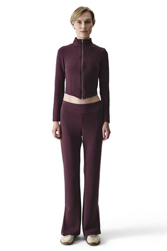 Burgundy Zip Neck Crew Neck Modal Sweatshirt - 6