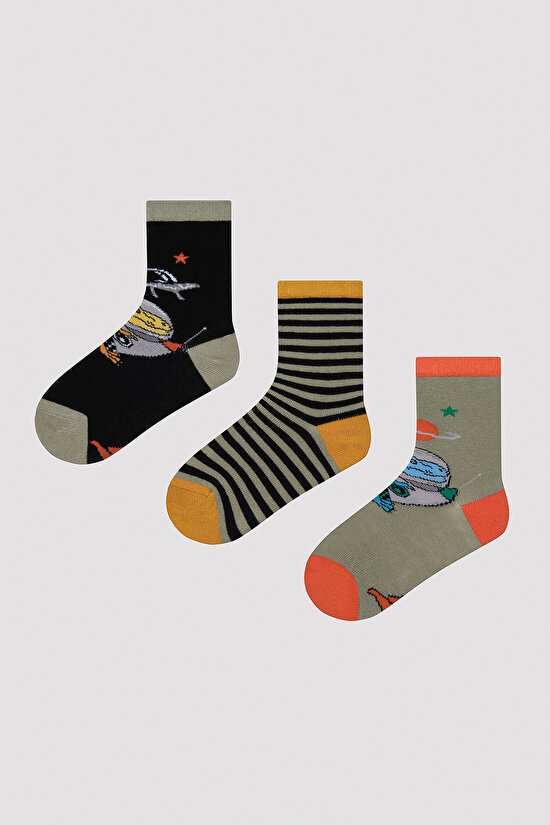 Erkek Çocuk Space 3 lü Çok Renkli Soket Çorap - 1