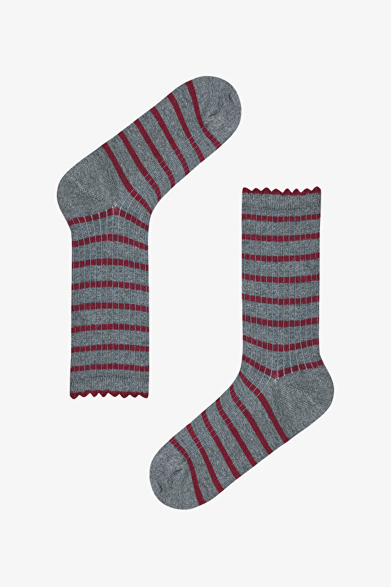 5 Çift Pamuklu Karışık Kalp Desenli Fırfırlı Soket Çorap - 2