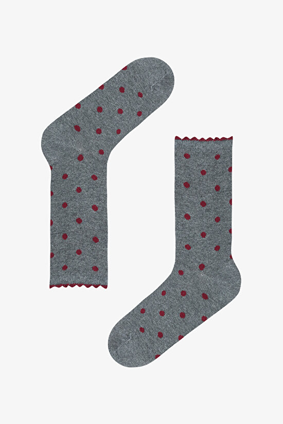 5 Çift Pamuklu Karışık Kalp Desenli Fırfırlı Soket Çorap - 4