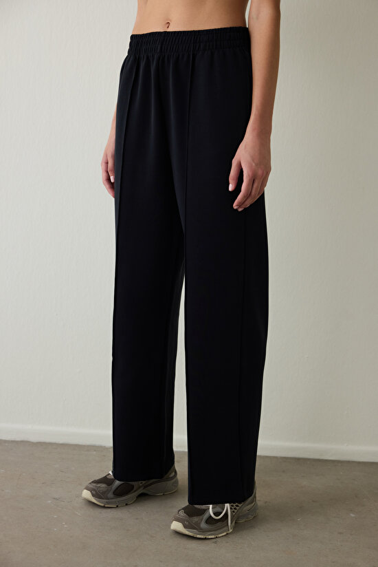 Black High Waist Modal Straight Leg Trousers Black High Waist Modal Straight Leg Trousers - 3