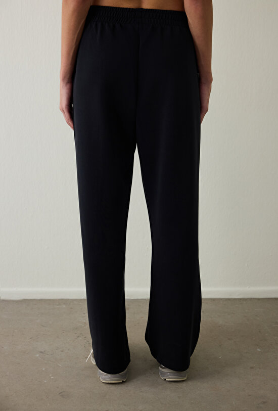 Black High Waist Modal Straight Leg Trousers Black High Waist Modal Straight Leg Trousers - 4