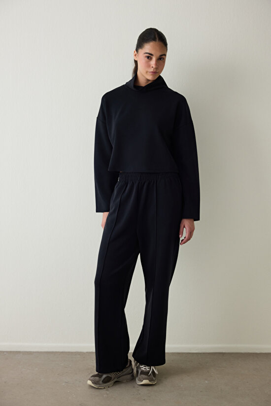 Black High Waist Modal Straight Leg Trousers Black High Waist Modal Straight Leg Trousers - 5