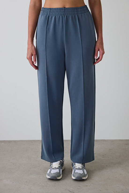 Dark Grey High Waist Elastic Straight Leg Modal Trousers Dark Grey High Waist Elastic Straight Leg Modal Trousers - 3