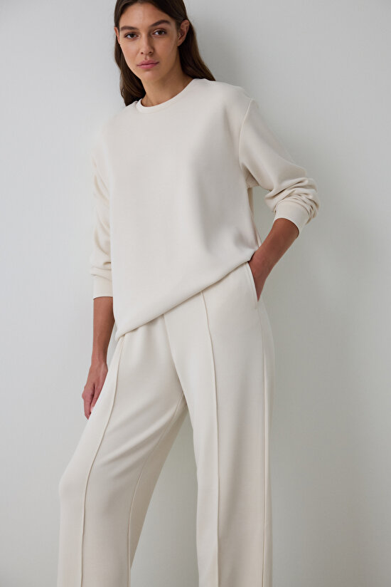 Beige Modal High Waist Straight Leg Trousers Beige Modal High Waist Straight Leg Trousers - 6