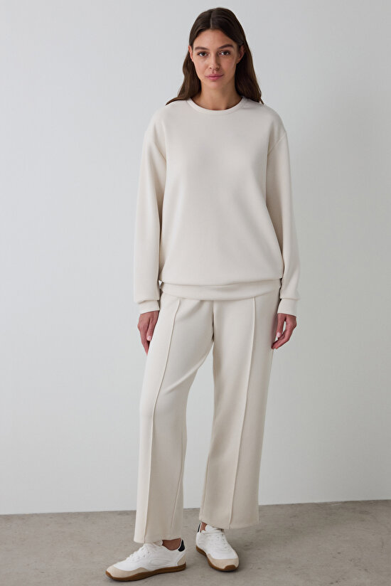 Beige Modal High Waist Straight Leg Trousers Beige Modal High Waist Straight Leg Trousers - 7