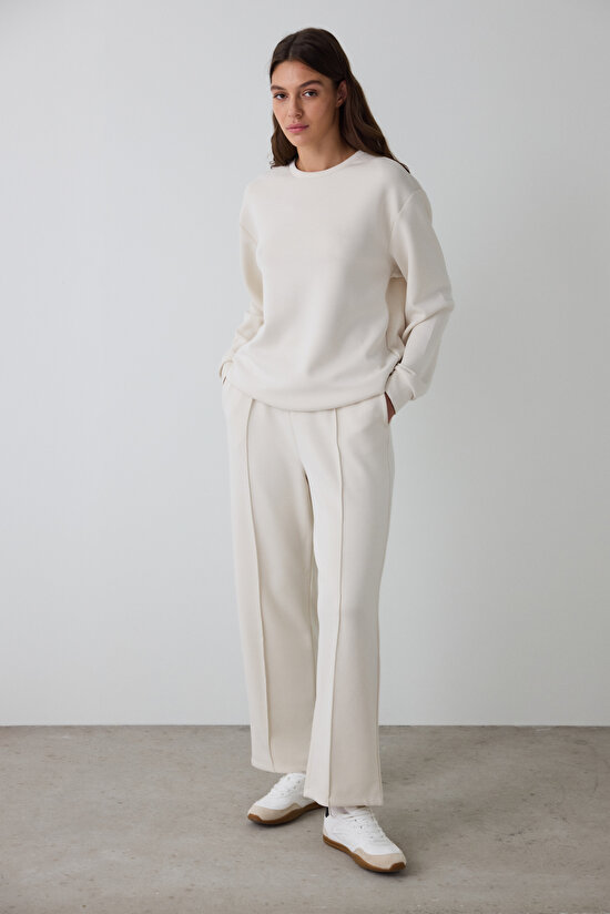 Beige Modal High Waist Straight Leg Trousers Beige Modal High Waist Straight Leg Trousers - 8