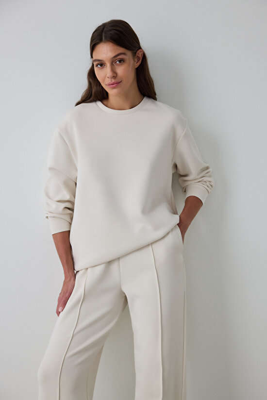 Beige Modal High Waist Straight Leg Trousers Beige Modal High Waist Straight Leg Trousers - 10