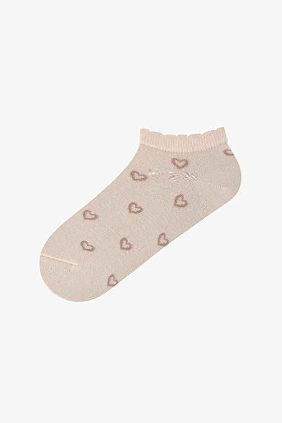 5 Çift Pamuklu Kalp Desenli Fırfırlı Patik Çorap - 2