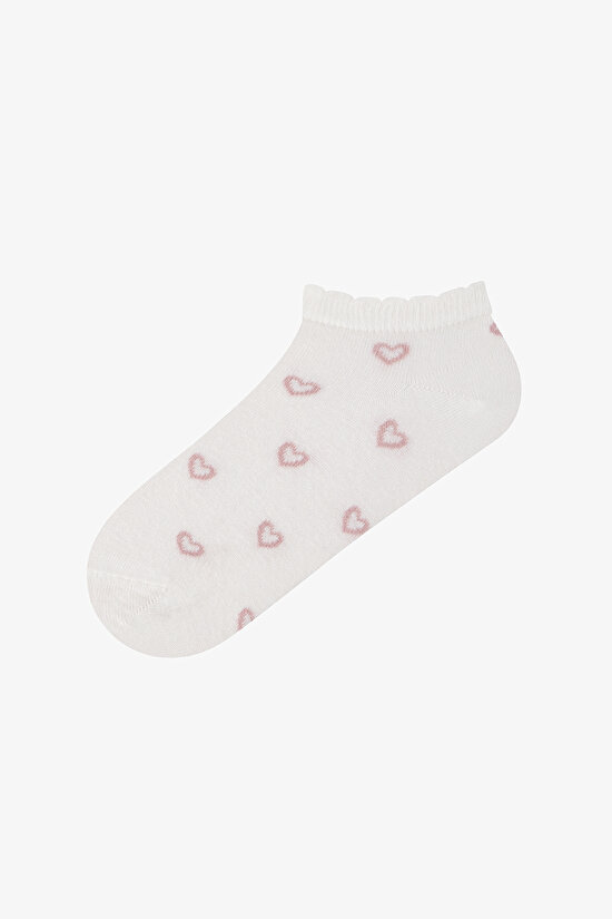 5 Çift Pamuklu Kalp Desenli Fırfırlı Patik Çorap - 3
