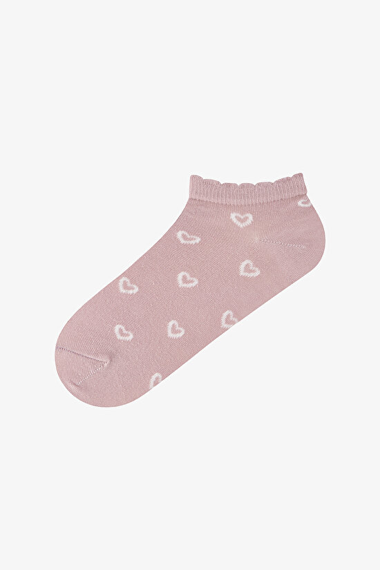 5 Çift Pamuklu Kalp Desenli Fırfırlı Patik Çorap - 4