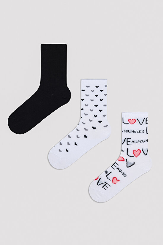 Love Beyaz 3lü Soket Çorap - 1