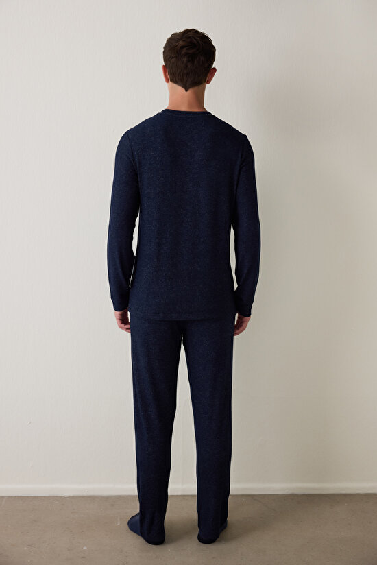 Lacivert Erkek Basic Uzun Kollu Pijama Takımı - 6