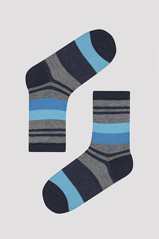 Erkek Çocuk Renkli Çizgi Detaylı 4 lü Soket Çorap - 2