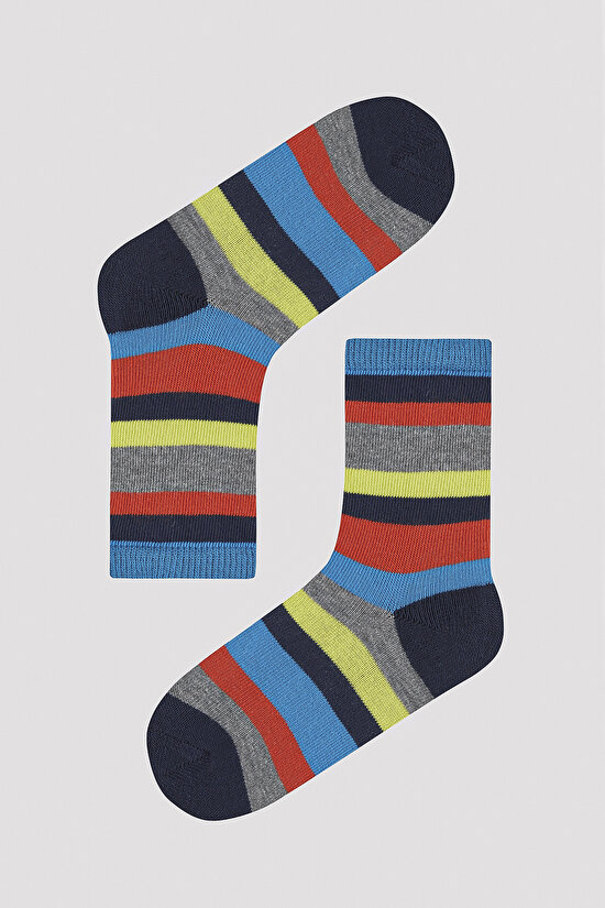 Erkek Çocuk Renkli Çizgi Detaylı 4 lü Soket Çorap - 4