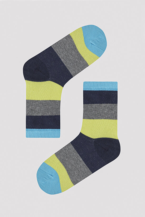 Erkek Çocuk Renkli Çizgi Detaylı 4 lü Soket Çorap - 5