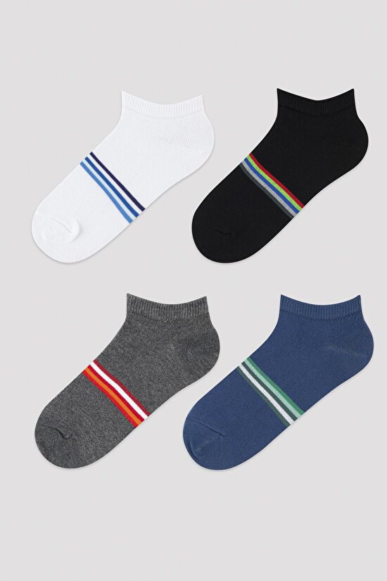 Erkek Çocuk Parlak Şeritli 4lü Patik Çorap - 1