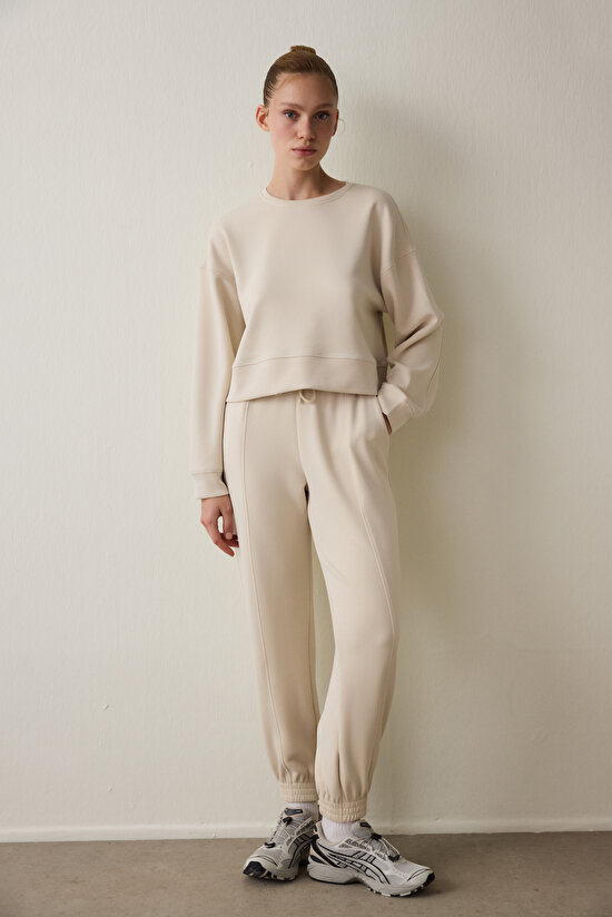 Bej Modal Şardonlu Jogger Eşofman Altı - 5
