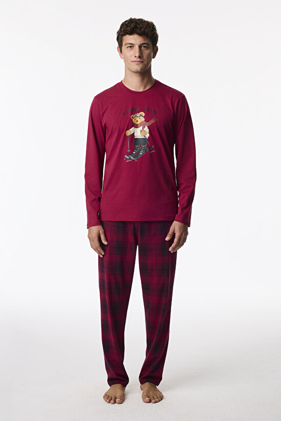 Erkek Ski Dream Ayı Desenli Pantolon Uzun Kollu Pijama Takımı - 1