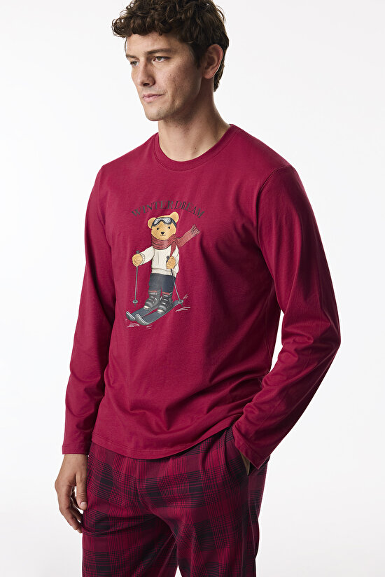 Erkek Ski Dream Ayı Desenli Pantolon Uzun Kollu Pijama Takımı - 2