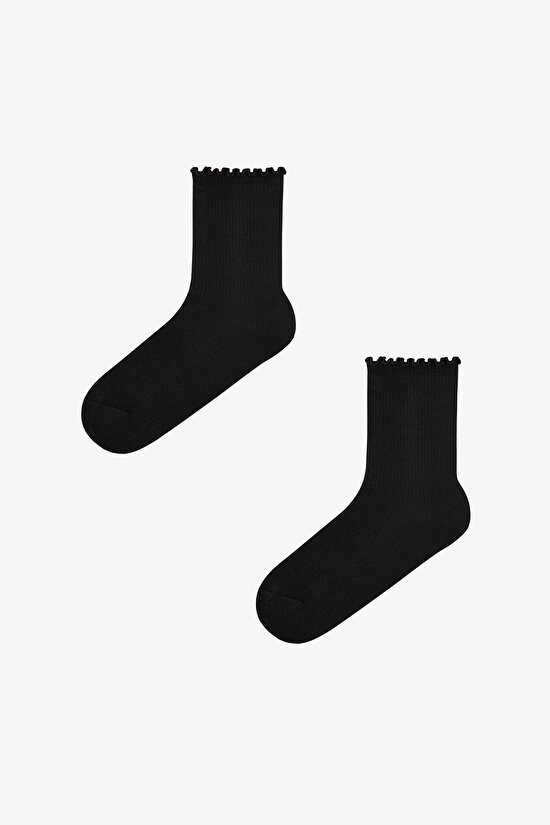 Black Classy Frill 2 Pack Ankle Socks - 1