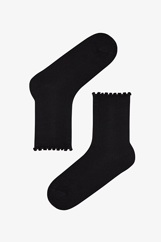Black Classy Frill 2 Pack Ankle Socks - 2