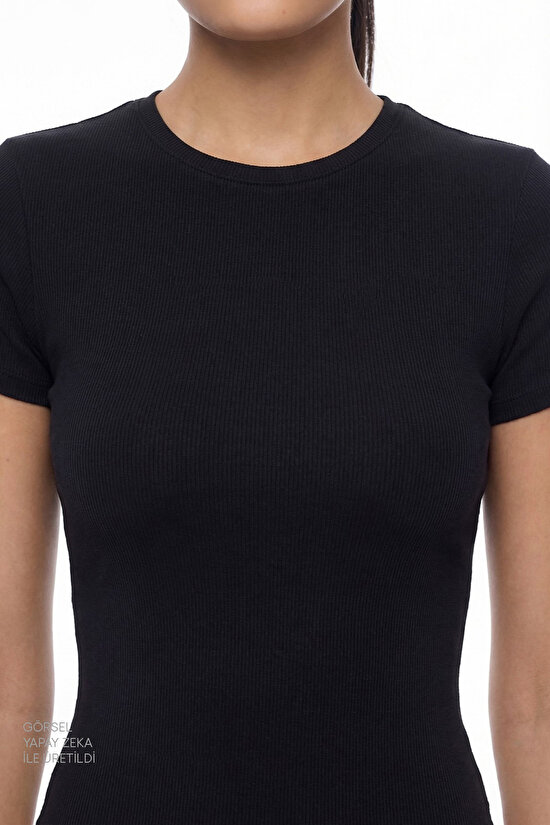 Black Crew Neck Crop T-Shirt - 3