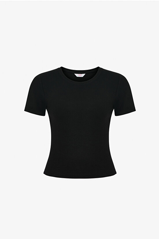 Black Crew Neck Crop T-Shirt - 5