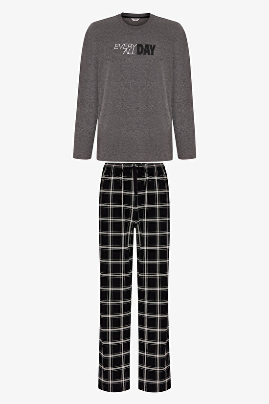 Erkek All Day Ekoseli Pantolon Uzun Kollu Pijama Takımı - 1