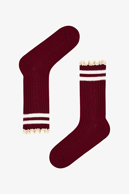 2 Pairs of Cotton Socket Striped Lace Ruffle Socket Socks - 3