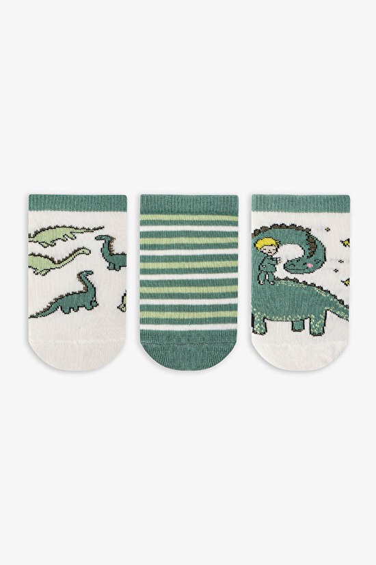 Renkli Erkek Çocuk Sleepasaurus 3'lü Patik Çorap - 1