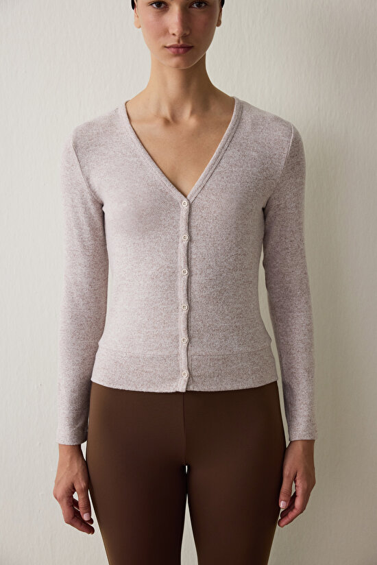 Bej Melanj V Yaka Uzun Kollu Hırka - 3