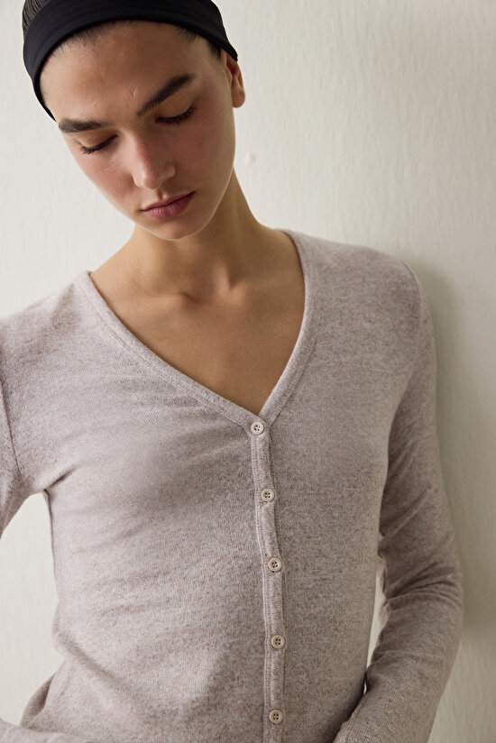 Bej Melanj V Yaka Uzun Kollu Hırka - 4