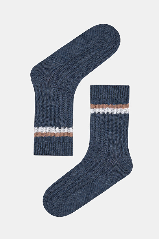 Nervür Detaylı Tenis Lacivert Soket Çorap - 1