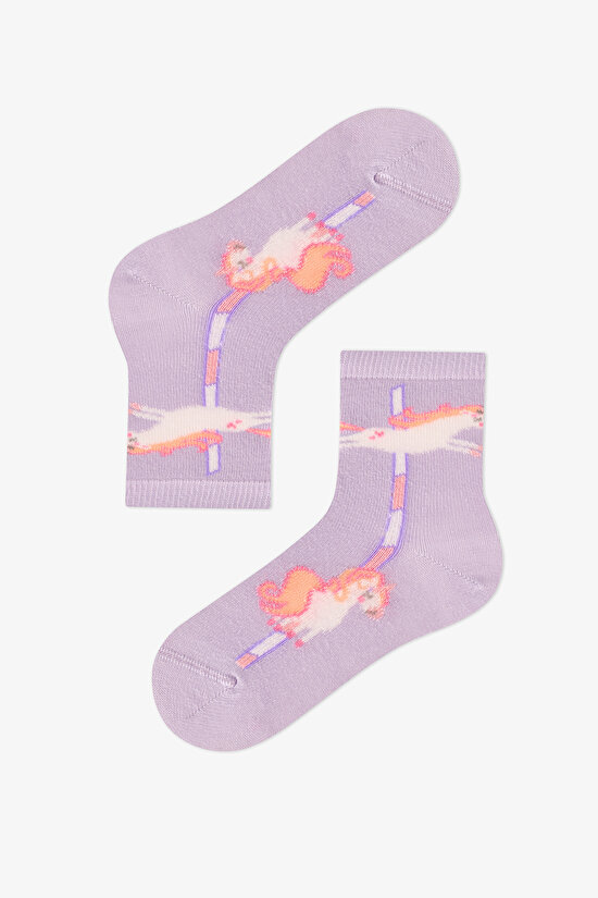 Kız Çocuk Unicorn Carousel Pamuklu 4 Çift Soket Çorap - 3