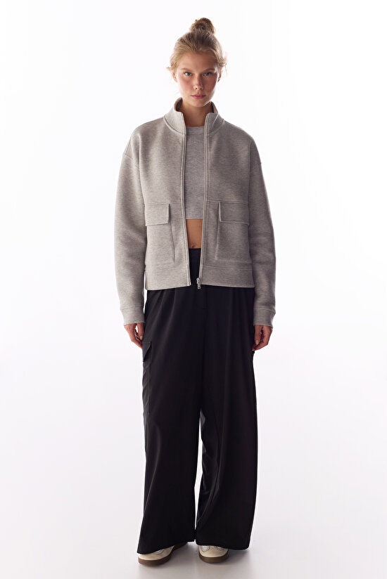 Grey Melange Black White Pocket Detailed Scuba Long Sleeve Jacket - 3