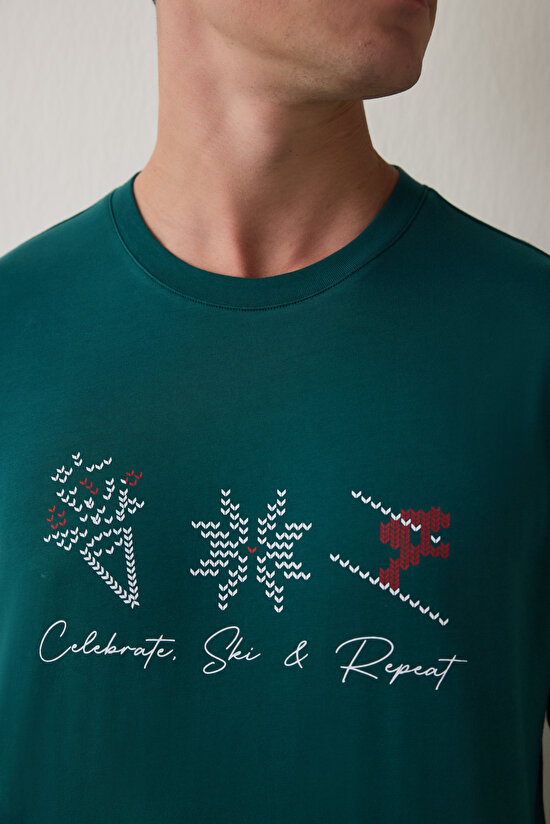 Yeşil Erkek Bisiklet Yaka Ekoseli Pamuklu Pijama Takımı - 4