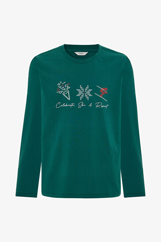 Green Man Crew Neck Plaid Cotton Pajama Set - 7