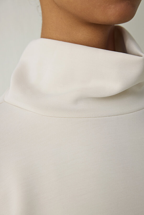 Beige Turtleneck Long Sleeve Modal Top - 6