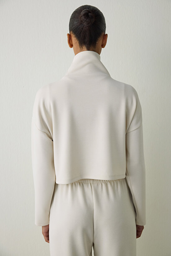 Beige Turtleneck Long Sleeve Modal Top - 7