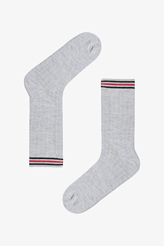 Çok Renkli Erkek Grey Line Çizgili 3'lü Soket Çorap - 3